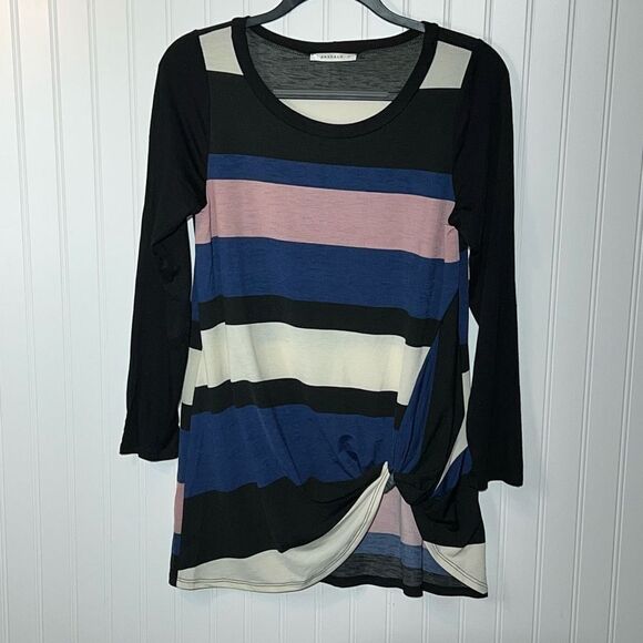 Emerald Tunic Top Women’s Medium Retro Core Multi Stripe Contrast Twist Details - Picture 1 of 11